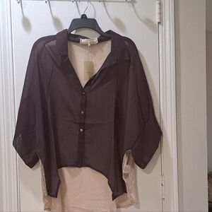 A'Reve Sheer Black and Cream Blouse